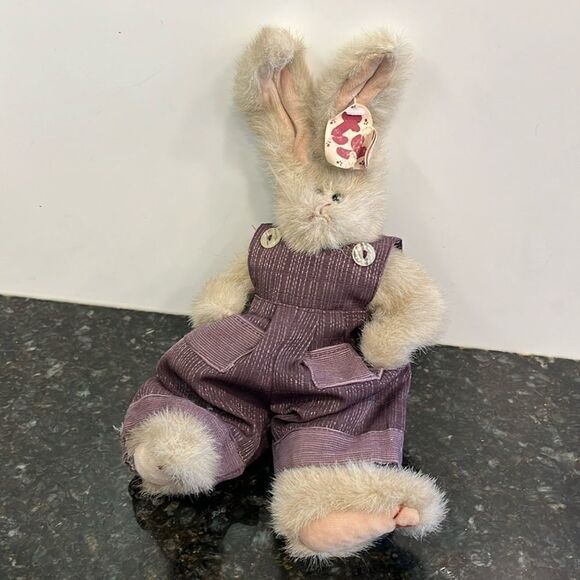 1993 TY Attic Treasures Jeremy Bunny Rabbit Purple Bib Overalls Stuffed Plush - Picture 1 of 8